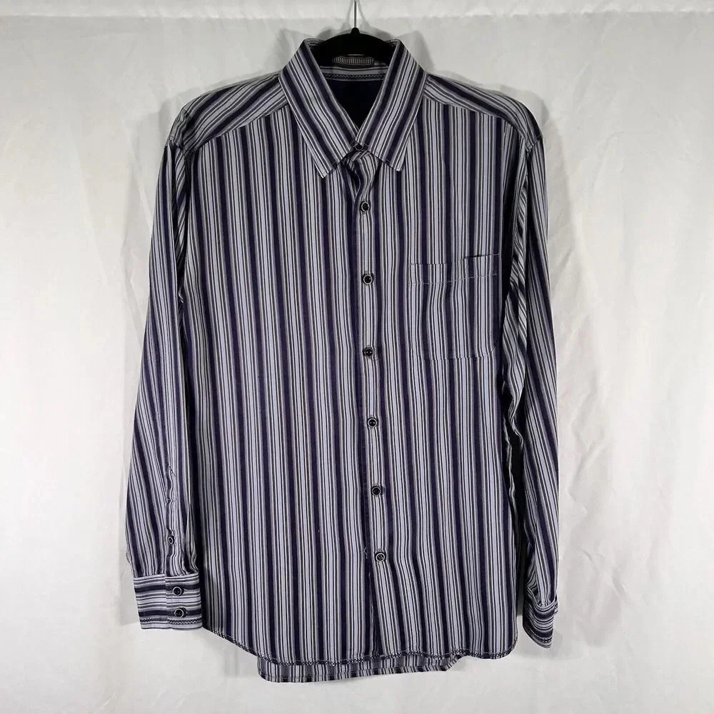 Tommy Bahama Dress Shirt Men's Medium Purple Striped 100% Silk Button Up